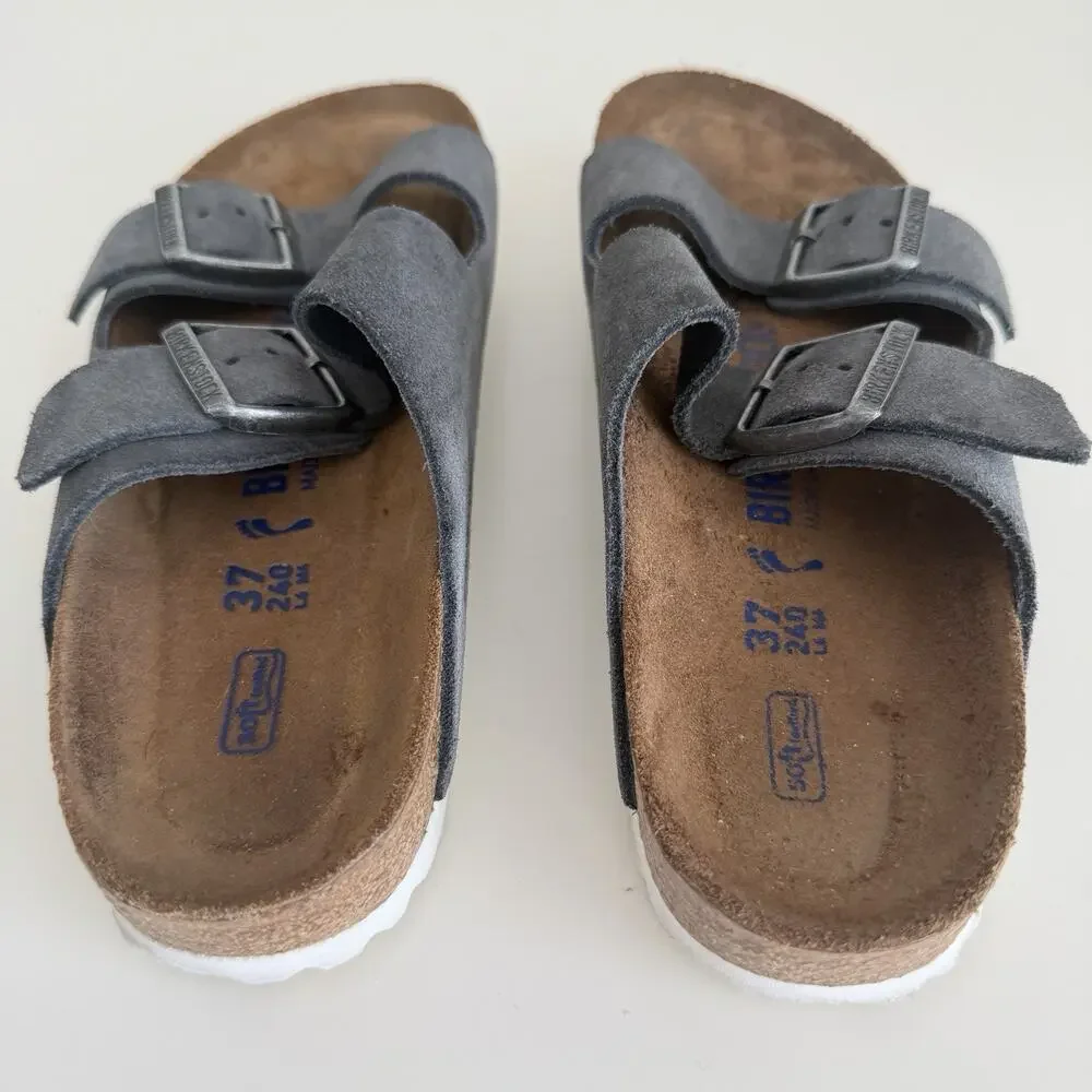 Birkenstock Arizona Womens 6 Gray Suede Leather Gunmetal Soft Footbed EU 37